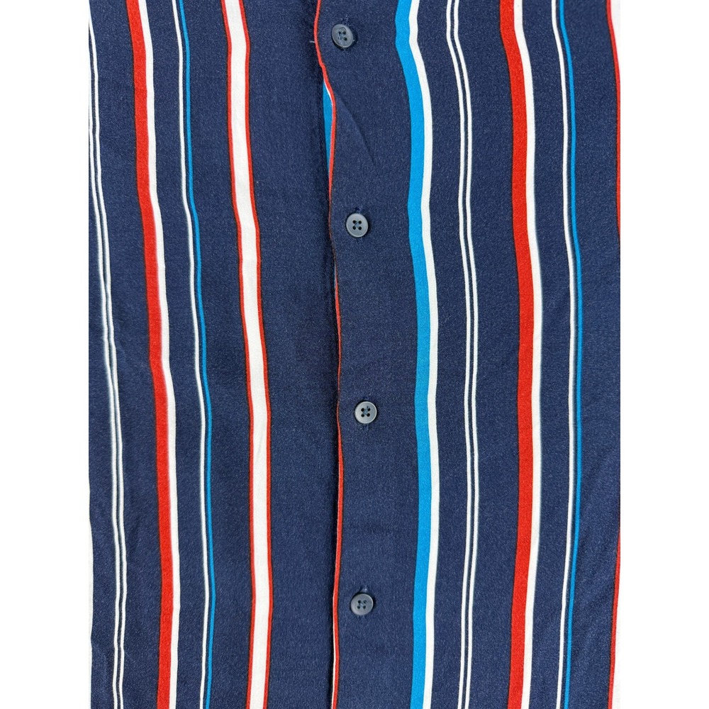 Denim & Flower Ricky Singh Mens Large Navy Blue Red Striped Viscose Size L Shirt - Picture 11 of 11